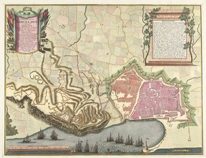 Kaart van het beleg van Barcelona, 1706