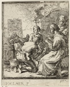 German: Vier Figuren bei einem verfallenen Gebäude
French: La famille
Dutch: Vier figuren bij een vervallen gebouw door Pieter van Laer