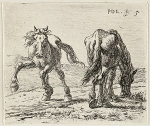German: Zwei Pferde auf einer Weide
French: Les deux chevaux au pâturage
Dutch: Twee paarden in een weide door Pieter van Laer