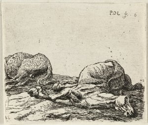 German: Zwei tote Pferde
French: Les deux chevaux morts
Dutch: Twee dode paarden door Pieter van Laer