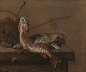 Stilleven met vis door Pieter van Noort