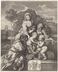 Heilige familie met Elisabet en Johannes de Doper door Pieter van Schuppen