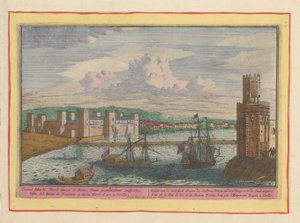 Gezicht op de Torre del Oro en de voorstad Triana bij Sevilla door Pieter van den Berge