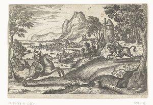 Landschap met twee ruiters door Pieter van der Borcht (I)