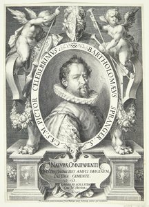 God openbaart zich aan Abraham in de gedaante van een engel, en Abraham reist door Pieter van der Borcht