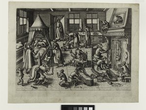 De Kinderkamer, ca. 1585 (ets) door Pieter van der Borcht