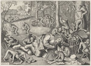 Marskramer door apen beroofd door Pieter van der Heyden