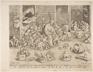 De ezel op school, 1557 door Pieter van der Heyden