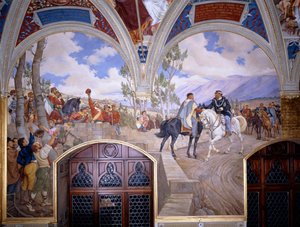 Victor Emanuel II ontmoet Giuseppe Garibaldi in Teano door Pietro Aldi