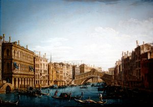 Het Grote Kanaal kijkend naar het Noorden richting de Rialtobrug door Pietro Bellotti