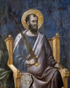 Het Laatste Oordeel: detail van de apostel Sint Paulus (fresco)