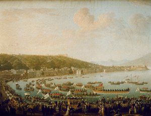 Het vertrek van Karel III van Spanje uit de baai van Napels (Italië) door Pietro Fabris