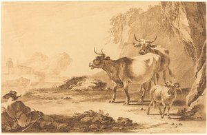 Landschap met vee, een geit en een rustende herder door Pietro Giacomo Palmieri