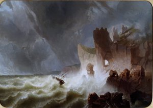 Lido solitario (Marien landschap, met schip gevangen in de storm en verongelukt op de kliffen) door Pietro Giuria