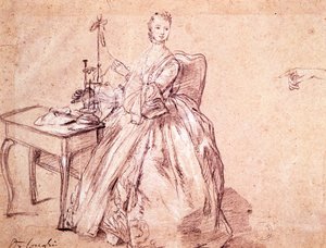 Dame die draad spint door Pietro Longhi