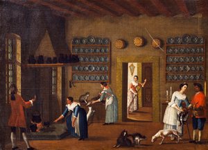 De Keuken in de Villa, van de School van Pietro Longhi door Pietro Longhi