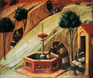 Karmeliet haalt water uit de bron van de profeet Elia (detail) door Pietro Lorenzetti