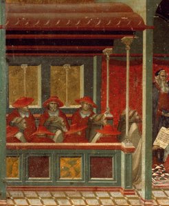 Honorius III keurt Karmelietenregel goed, (detail) door Pietro Lorenzetti