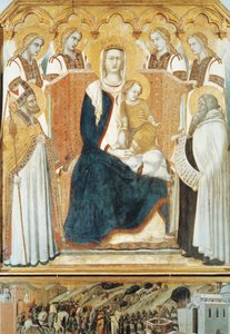 Italië, Siena, Madonna met engelen en heiligen door Pietro Lorenzetti