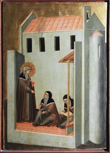 De heilige dicteert haar preken (Polyptiek van het leven van Sint Nederigheid) - Tempera op hout 14e eeuw