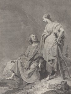 Christus en de vrouw van Samaria bij de bron, uit de serie van 112 prenten van de sacre