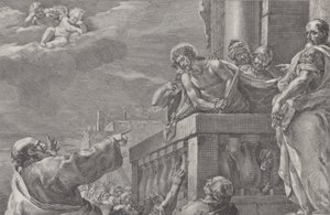 Christus op een balkon omringd door bewakers, Pilatus staat rechts en gebaart, ca. 1730-39