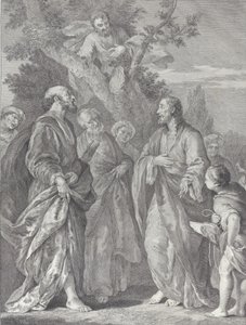 Bekering van Zacheüs, met Christus rechts die de belastinginner toespreekt, 1730-39
