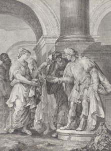 Daniel discussieert met de Ouderen terwijl Susanna links staat, 1732-50 door Pietro Monaco