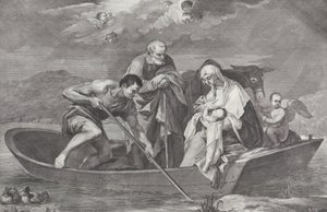 De vlucht naar Egypte, met de Heilige Familie in een boot, 1730-50