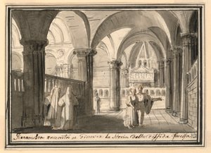 Toneelontwerp, interieur van een kerk door Pietro Narducci