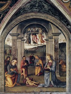 De geboorte van Jezus. Fresco door Pietro Vannucci, genaamd Il Perugino (1498) door Pietro Perugino