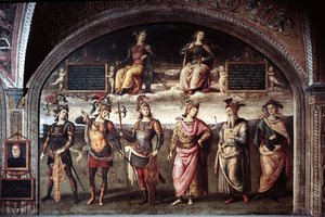 Kracht en matigheid met zes oude helden door Pietro Perugino