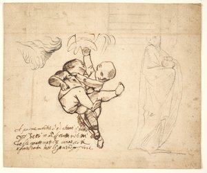 Studie voor twee spelende putti, bladeren en een gedrapeerd figuur met een urn