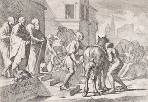 Het vertrek van de verloren zoon, getoond op het punt een paard te bestijgen, uit een serie van vier..., ca. 1645 door Pietro Testa