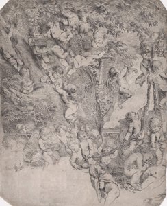 De tuin van Venus, proefdruk van de linkerbovenhoek, ca. 1631-37 door Pietro Testa