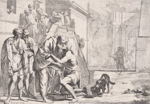 De terugkeer van de verloren zoon, de vader omhelst zijn zoon, uit een serie door Pietro Testa