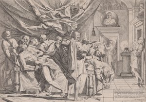 De zelfmoord van de filosoof Cato, die op zijn bed ligt en zijn ingewanden eruit trekt, 1648