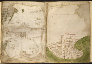 Kaarten van Jeruzalem en Akko, uit Marino Sanudo Torsello, 