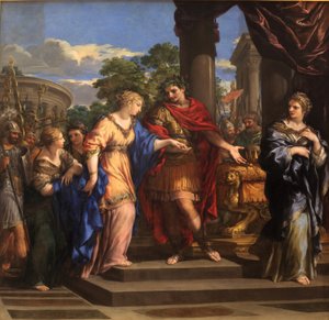 Caesar geeft Cleopatra de Troon van Egypte, ca. 1637 door Pietro da Cortona
