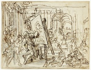 Aardbeving in de studio van een kunstenaar door Pietro da Cortona
