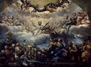 De visioen van de heilige Constantia voor het graf van de heiligen Agnes en Emerentiana door Pietro da Cortona