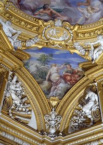 De Sala di Apollo detail van pendentief met de muzen Calliope en Melpomene (detail)