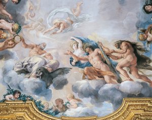 Cosimo I afgebeeld als jonge man die de kroon van onsterfelijkheid ontvangt van Jupiter, door Pietro da Cortona en Ciro Ferri, fresco