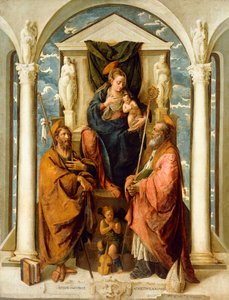 De Madonna en Kind op de Troon