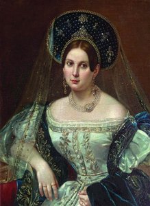 Portret van een vrouw in de Russische hofjurk, ca. 1835