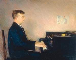 Portret van de componist Dmitri Sjostakovitsj