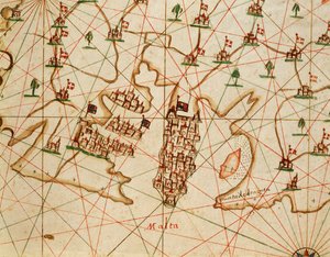 Eiland Malta, uit portolaanatlas bestaande uit zes kaarten, door Placido Caloiro en Francesco Oliva, perkament. 1646. door Placido Caloiro e Oliva