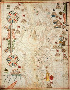 Middellandse Zee, uit portolaanatlas van zes kaarten, door Placido Caloiro en Francesco Oliva, Perkament. 1646. door Placido Caloiro e Oliva