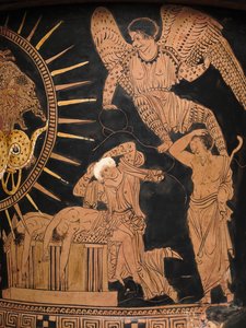 (detail) van een Lucanische Calyx-Krater, ca. 400 v.Chr. door Policoro Painter