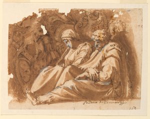 Zittende Figuren met Trofee door Polidoro da Caravaggio